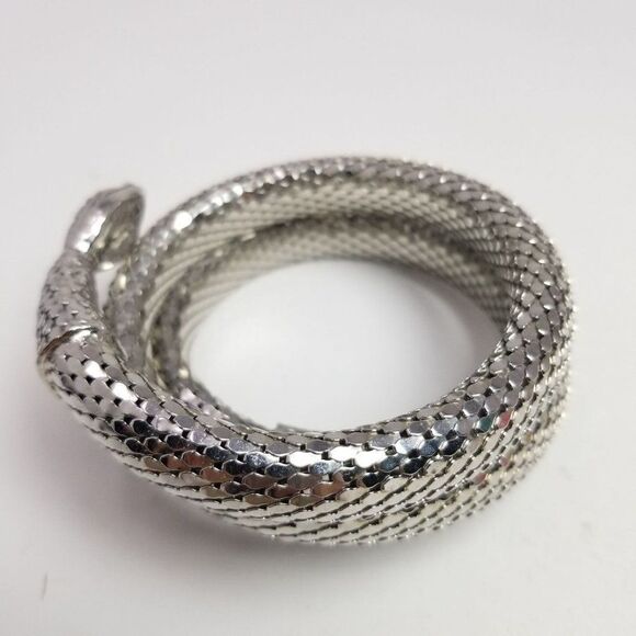 Vintage Triple Coil Snake Bangle Bracelet Silver Tone Scale Flexible Adjustable - Picture 3 of 5